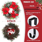 24 Inch Christmas Wreath for Front Door Outdoor with Hangers, alternate view 4