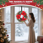 24 Inch Christmas Wreath for Front Door Outdoor with Hangers, alternate view 7