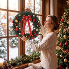 24 Inch Christmas Wreath, Red Bow and Balls, Front Door Decor, alternate view 2