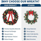 24 Inch Christmas Wreath, Red Bow and Balls, Front Door Decor, alternate view 3