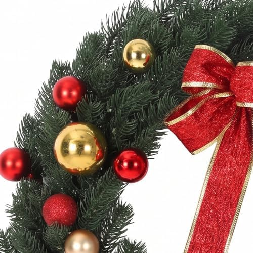 24 Inch Christmas Wreath, Red Bow and Balls, Front Door Decor, alternate view 5