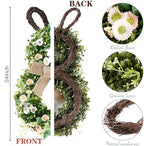 24 Inch Easter Bunny Wreath Spring Bunny Shaped Artificial Flower with Greenery Colorful Daisies Bow Knot for, alternate view