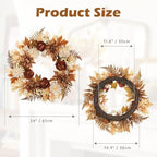 24 Inch Fall Brown Wreaths for Front Door Outside Autumn Wreath with Artificial Dahlia, Chrysanthemum, Rose, alternate view 3
