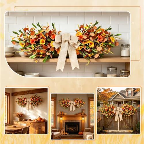 24 inch Fall Front Door Teardrop Swag Artificial Daisy Table Centerpiece, alternate view 6