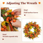 24 Inch Fall Harvest Wreath for Front Door with Lantern Flowers, alternate view 6