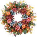 24 Inch Fall Pumpkin Wreath Hydrangea Rose Berries for Front Door in Multicolored