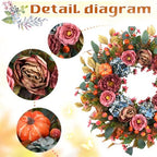 24 Inch Fall Pumpkin Wreath Hydrangea Rose Berries for Front Door in Multicolored, alternate view 3