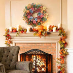 24 Inch Fall Pumpkin Wreath Hydrangea Rose Berries for Front Door in Multicolored, alternate view 5