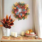 24 Inch Fall Pumpkin Wreath Hydrangea Rose Berries for Front Door in Multicolored, alternate view 6