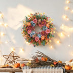 24 Inch Fall Pumpkin Wreath Hydrangea Rose Berries for Front Door in Multicolored, alternate view 7