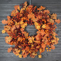 24 Inch Fall Wreath for Front Door, Berry Maple Leaf Autumn Wreaths Decor