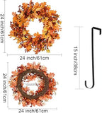 24 Inch Fall Wreath for Front Door, Berry Maple Leaf Autumn Wreaths Decor, alternate view 3