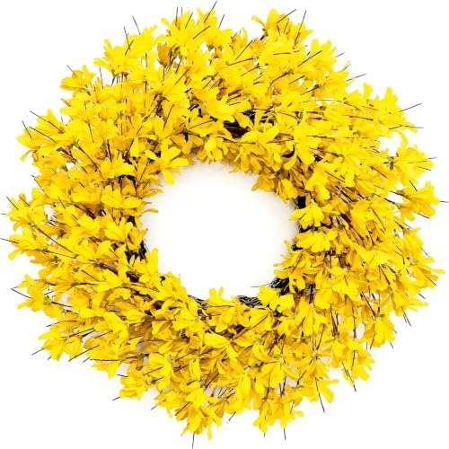 24 Inch Fall Wreath for Front Door Full Yellow Forsythia Wreath