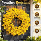 24 Inch Fall Wreath for Front Door Full Yellow Forsythia Wreath, alternate view 5