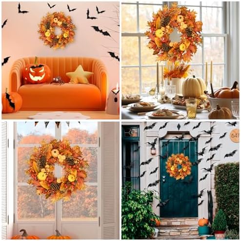 24 Inch Fall Wreath for Front Door, Pumpkin Berry Maple Leaf Autumn Decor, alternate view 4