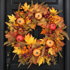24 Inch Fall Wreath for Front Door, Pumpkin Thanksgiving Autumn Wreaths