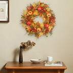 24 Inch Fall Wreath for Front Door, Pumpkin Thanksgiving Autumn Wreaths, alternate view 3