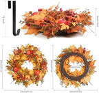 24 Inch Fall Wreath for Front Door, Pumpkin Thanksgiving Autumn Wreaths, alternate view 4