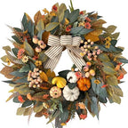 24 Inch Fall Wreath for Front Door, Pumpkin Wreath Farmhouse Decor