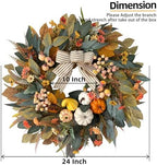 24 Inch Fall Wreath for Front Door, Pumpkin Wreath Farmhouse Decor, alternate view 3