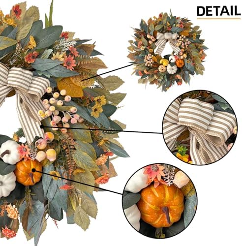 24 Inch Fall Wreath for Front Door, Pumpkin Wreath Farmhouse Decor, alternate view 4