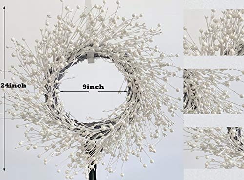 24 Inch Fall Wreath for Front Door White Pearl Berry Wreath, alternate view 3