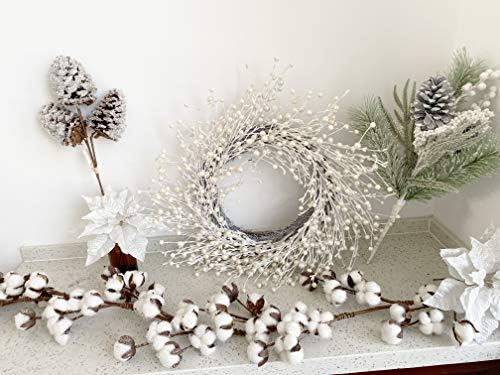 24 Inch Fall Wreath for Front Door White Pearl Berry Wreath, alternate view 6