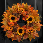 24 Inch Fall Wreath for Front Door with Artificial Sunflower in Sunflower