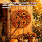 24 Inch Fall Wreath for Front Door with Artificial Sunflower in Sunflower, alternate view 7