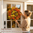 24 Inch Fall Wreath for Front Door with Flowers in Fall, alternate view 4