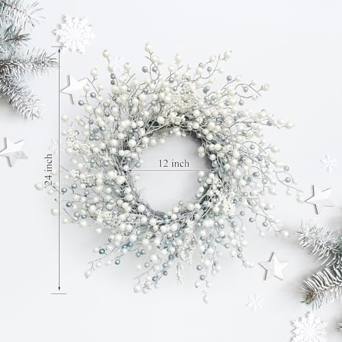 24 Inch Fall Wreath for Front Door with Silver Berry, alternate view 3