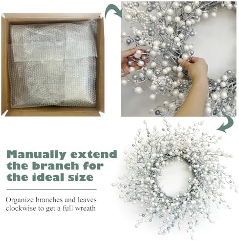 24 Inch Fall Wreath for Front Door with Silver Berry, alternate view 4