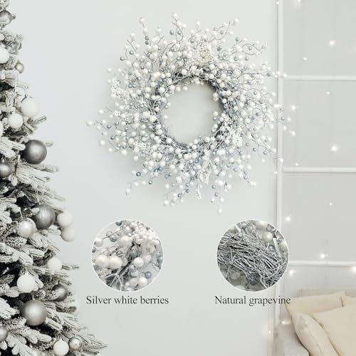 24 Inch Fall Wreath for Front Door with Silver Berry, alternate view 5