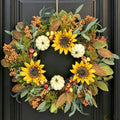 24 Inch Fall Wreath for Front Door - with Sunflowers & Pumpkins