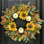 24 Inch Fall Wreath for Front Door - with Sunflowers & Pumpkins