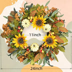24 Inch Fall Wreath for Front Door - with Sunflowers & Pumpkins, alternate view 2