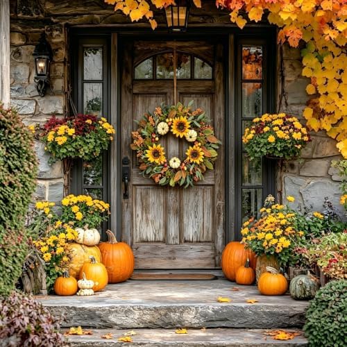 24 Inch Fall Wreath for Front Door - with Sunflowers & Pumpkins, alternate view 4