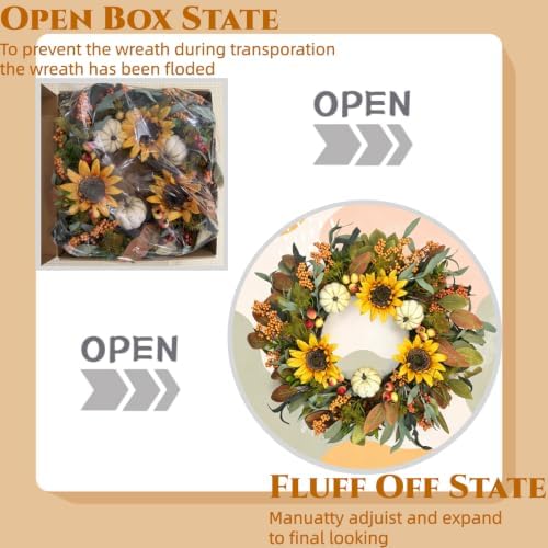 24 Inch Fall Wreath for Front Door - with Sunflowers & Pumpkins, alternate view 5