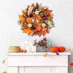 24 Inch Fall Wreaths for Front Door, Autumn Pumpkin Maple Wreath with Hanger, alternate view 5