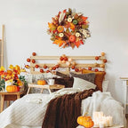 24 Inch Fall Wreaths for Front Door, Autumn Pumpkin Maple Wreath with Hanger, alternate view 7