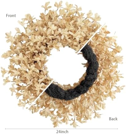 24 Inch Fall Wreaths for Front Door, Beige Forsythia Autumn Wreath, alternate view 4