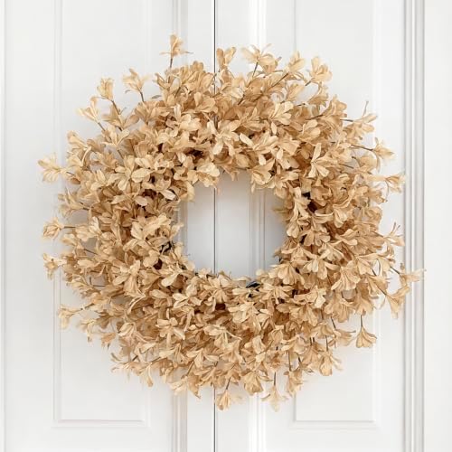 24 Inch Fall Wreaths for Front Door, Beige Forsythia Autumn Wreath, alternate view 5