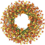 24 Inch Fall Wreaths for Front Door, Daisy Wreath with Wild Floral for Farmhouse Porch Wall Living Room Home