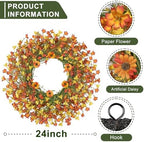 24 Inch Fall Wreaths for Front Door, Daisy Wreath with Wild Floral for Farmhouse Porch Wall Living Room Home, alternate view