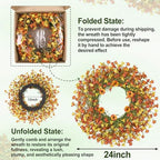 24 Inch Fall Wreaths for Front Door, Daisy Wreath with Wild Floral for Farmhouse Porch Wall Living Room Home, alternate view