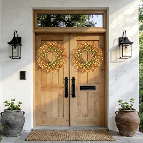 24 Inch Fall Wreaths for Front Door, Daisy Wreath with Wild Floral for Farmhouse Porch Wall Living Room Home, alternate view
