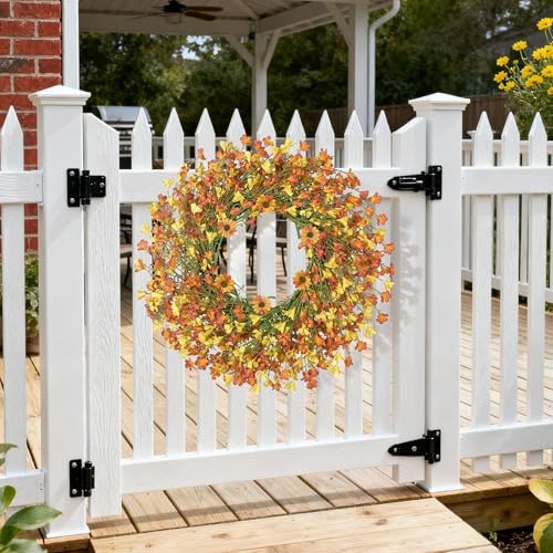 24 Inch Fall Wreaths for Front Door, Daisy Wreath with Wild Floral for Farmhouse Porch Wall Living Room Home, alternate view