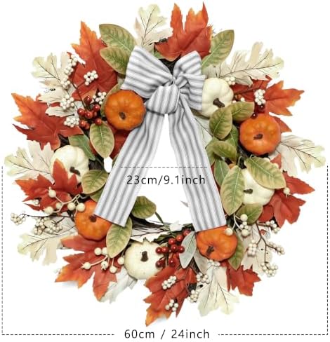 24 Inch Fall Wreaths for Front Door, Home Decor Farmhouse Off White in Off White, alternate view 2