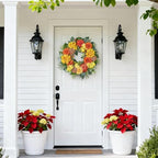 24-Inch Fall Wreaths for Front Door with Hydrangeas Dahlias Daisy Silk Flowers and Berry Greenery for All, alternate view 4