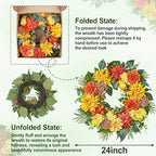 24-Inch Fall Wreaths for Front Door with Hydrangeas Dahlias Daisy Silk Flowers and Berry Greenery for All, alternate view 5